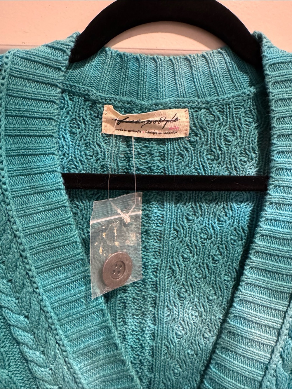 NWOT Free People Washed Ashore Cable Knit Cardi - Teal XSMALL - Picture 7 of 14